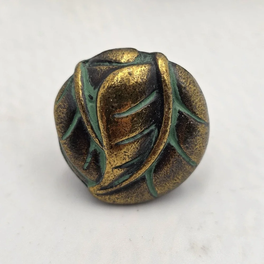 VTG Keeler Brass‎ Leaf Knob Drawer Pull Verdigris Green 1.25